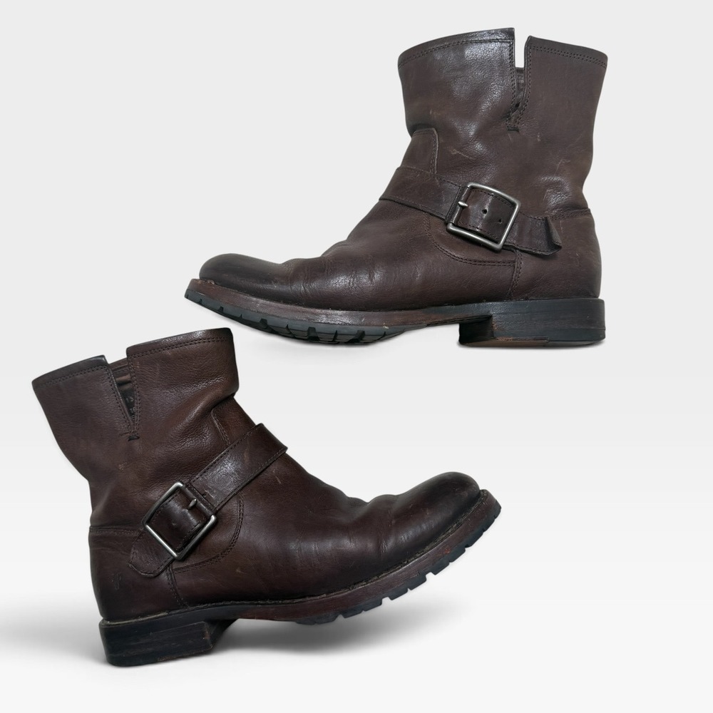 Frye Short Dark Brown Leather Engineer Moto Boots Vibram Sole 6.5B